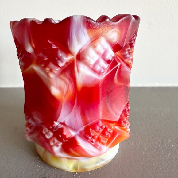 Vintage Imperial Glass Toothpick Holder Red White Slag Diamond Pattern - Picture 5 of 6